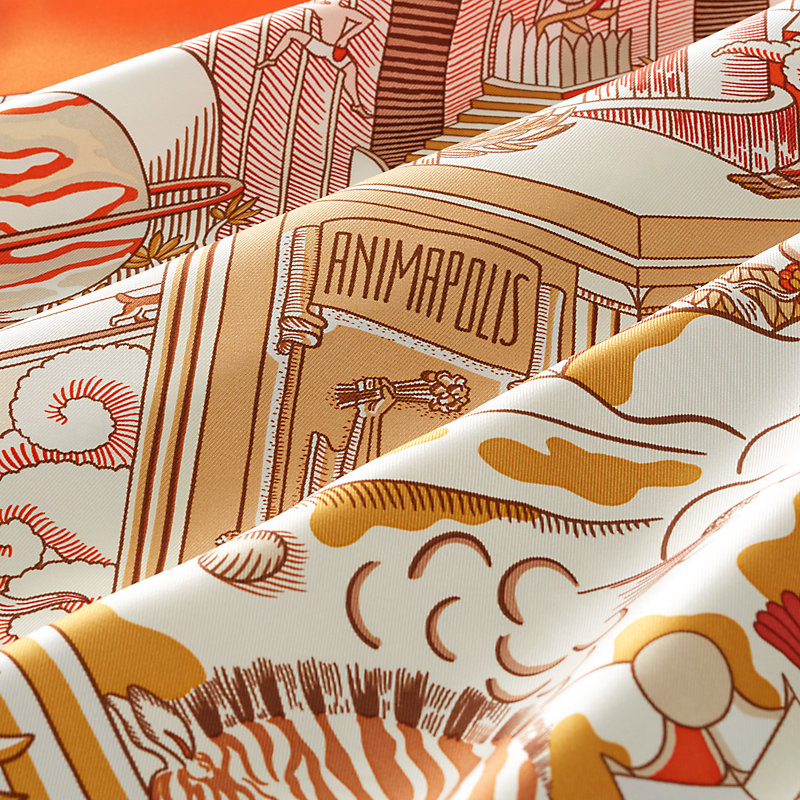 Lenço 140 Animapolis - Laranja | Hermès Brasil